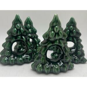 Vintage Ceramic Christmas Tree Napkin Rings Napkin Holders Set Of 6